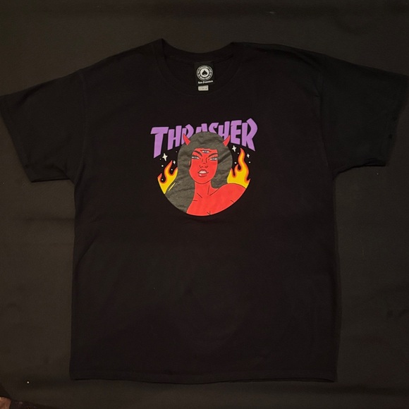 Thrasher Black Tee with Fiery Graphic - Picture 1 of 2